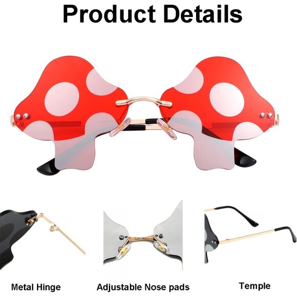 Mushroom Shaped Sunglasses Women Men Retro Rimless UV400 Sun Glasses Party Acces - Picture 3 of 7